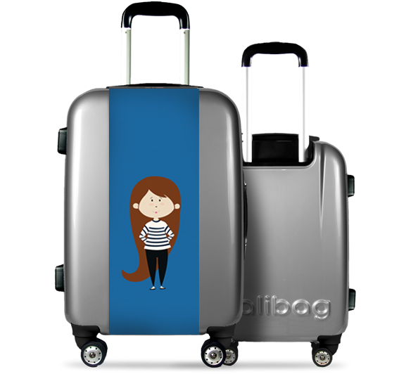 Grey Suitcase Girl with Striped Jersey