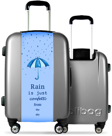 Grey Suitcase Rain and Confetti
