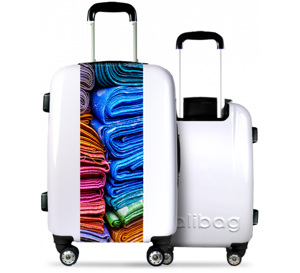 White Suitcase Multicolored Fabrics