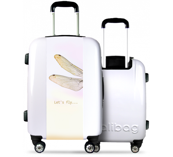 White Suitcase Let's Fly