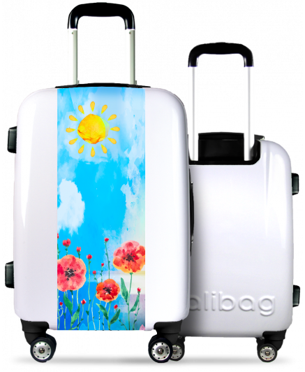 White Suitcase Watercolor Poppies