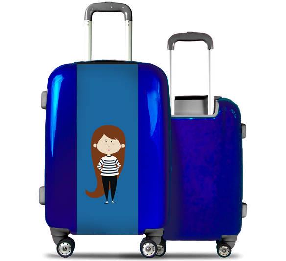 Blue Suitcase Girl with Striped Jersey