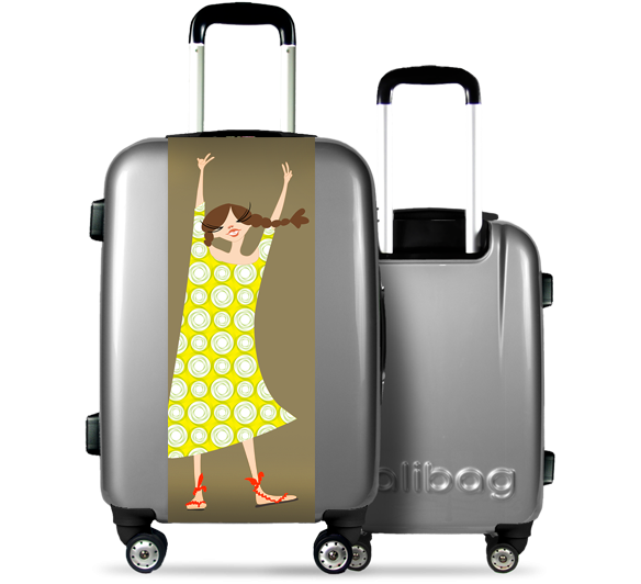 Grey Suitcase Happy Girl