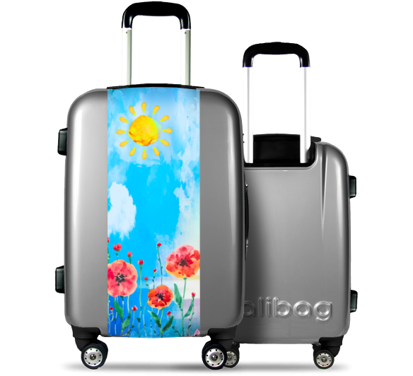 Grey Suitcase Watercolor Poppies