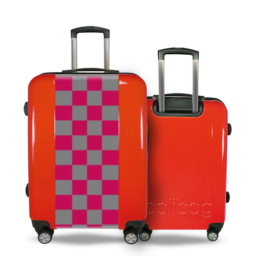 Valise Petit_damier_rouge_gris