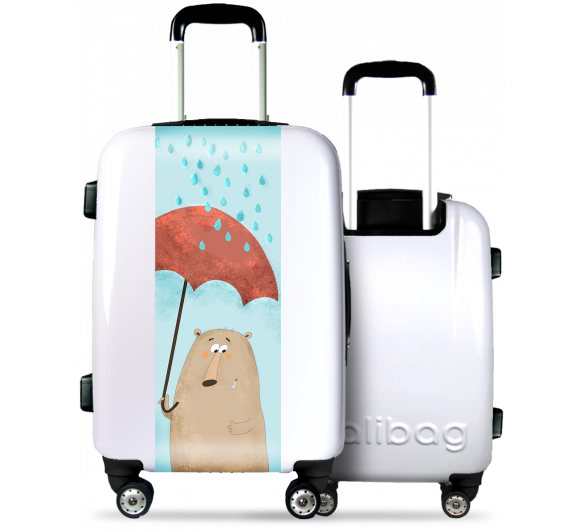 White Suitcase Funny Bear