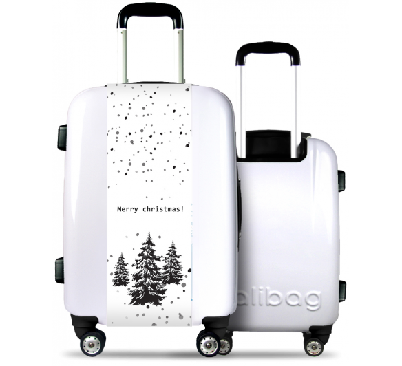 White Suitcase Merry Christmas Snow
