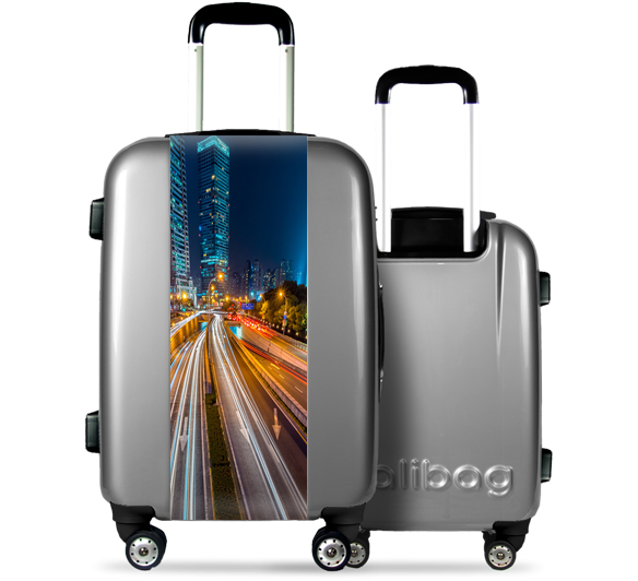 Grey Suitcase Illuminated City