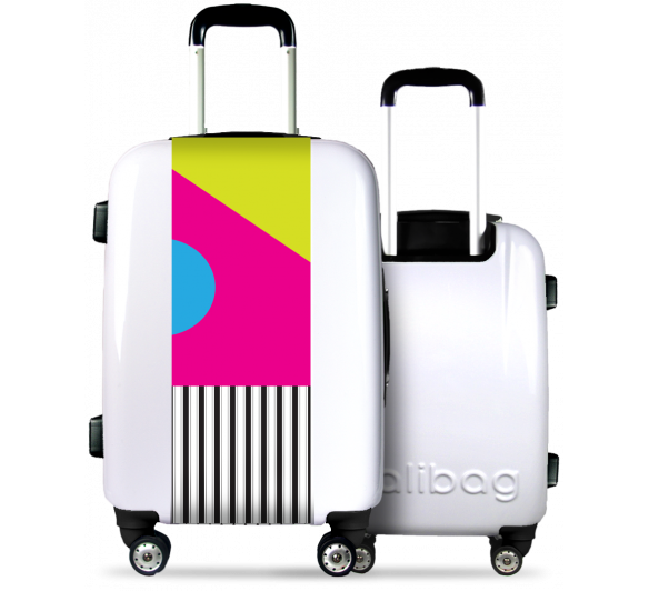 White Suitcase Colorful Geometry