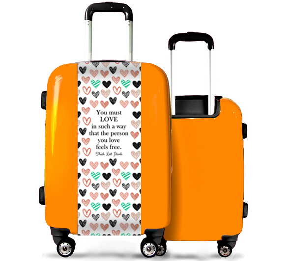 Orange Suitcase Multicolored Hearts