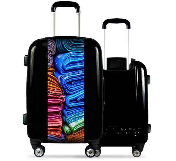 Black Suitcase Multicolored Fabrics